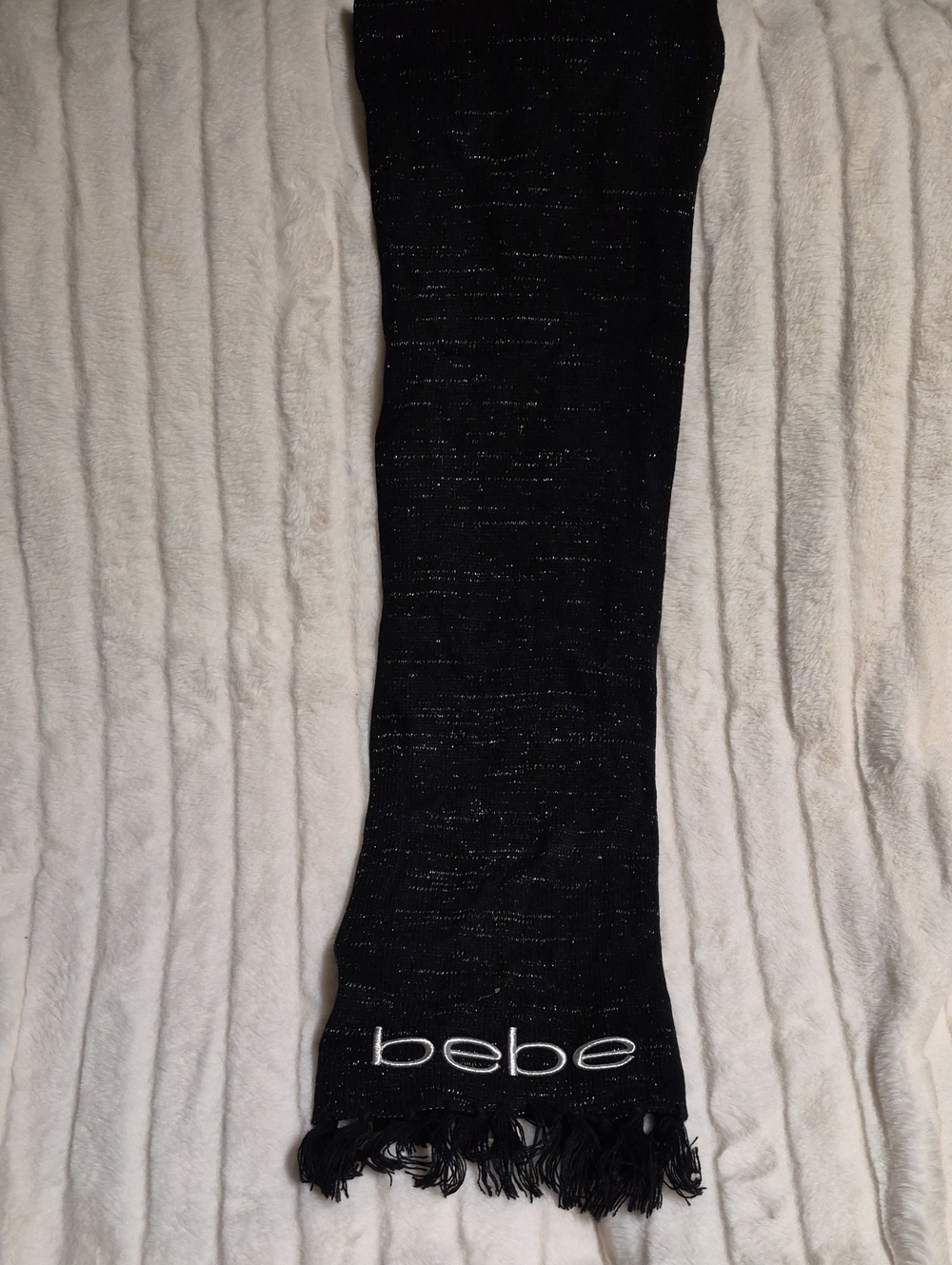 bebe Black Knit Scarf with Subtle Metallic Threads